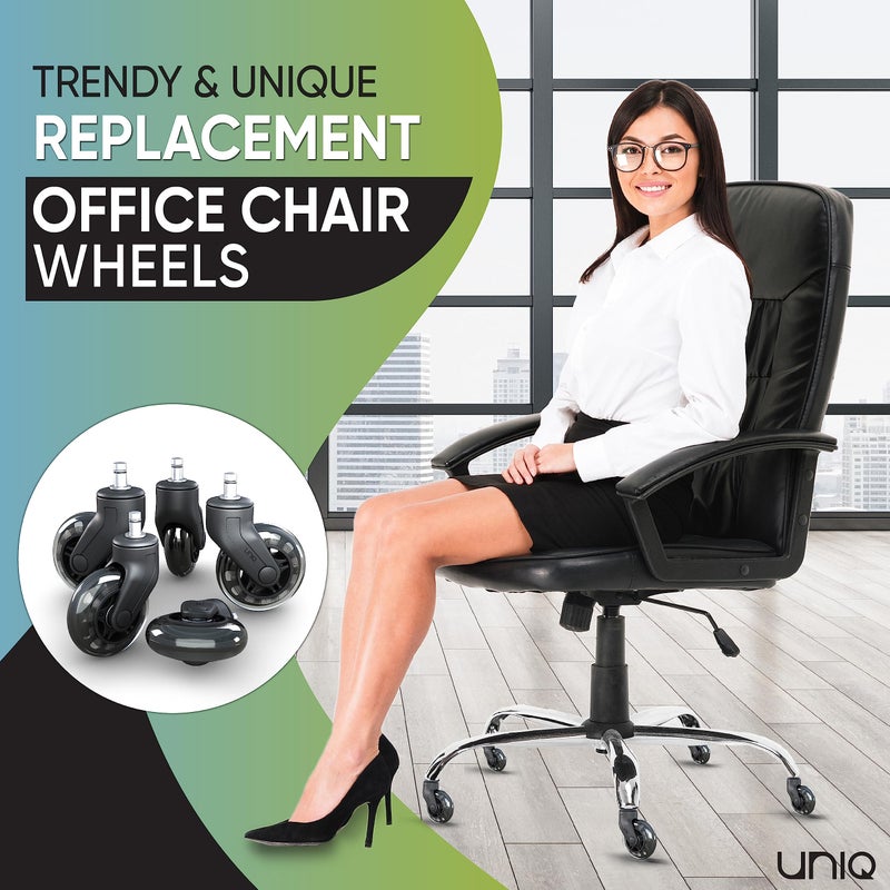 Uniq Replacement Office Chair Wheels for Carpet, Wood & Tile, Set of 5 - Premium Quality Office Chair Casters for Work & Gaming Chair - Smooth & Noise-Free Rubber Wheel for Office Chair - Image 2
